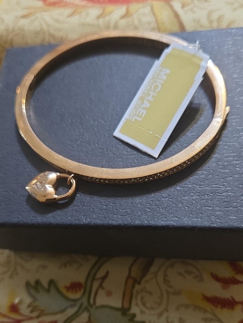Michael Kors Gold Heart Padlock Charm Bangle Bracelet - Women Jewelry - Picture 2 of 2